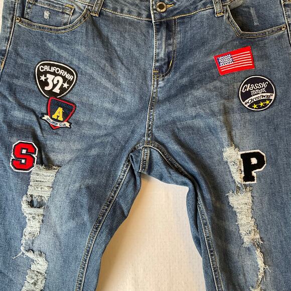 Angel Kiss Women Skinny Jeans size 18 Blue Mid Rise Stretch Frayed Patches USA - Picture 9 of 11